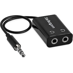 StarTech.com Black Slim Mini Jack Headphone Splitter Cable Adapter - 3.5mm Male to 2x 3.5mm Female