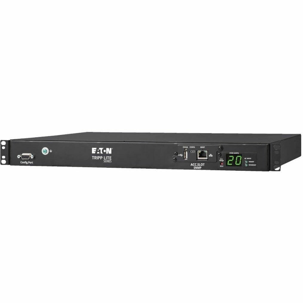 Eaton Tripp Lite Series 3.8kW 200-240V Single-Phase ATS/Monitored PDU - 8 C13 and 2 C19 Outlets, Dual C20 Inlets, 12 ft. Cords, Network Card, 1U, TAA