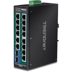 TRENDnet 16-Port Hardened Industrial Unmanaged Gigabit PoE+ DIN-Rail Switch; TI-PG162; 14 x Gigabit Ports; 2 x Gigabit SFP Slots; 32Gbps; IP30 Gigabit Network Ethernet Switch; Lifetime Protection