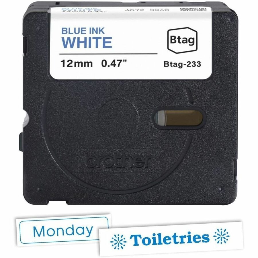 Brother P-touch BTAG-233 Blue on White Label Tape