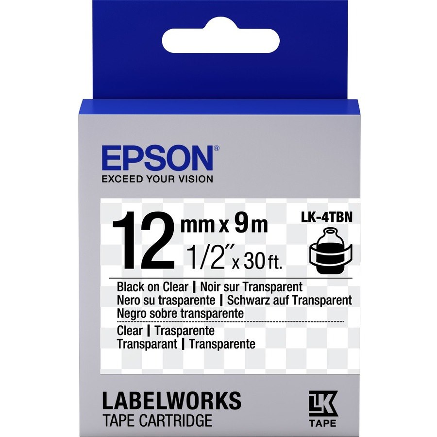 Epson LabelWorks Clear LK Tape Cartridge ~1/2" Black on Clear