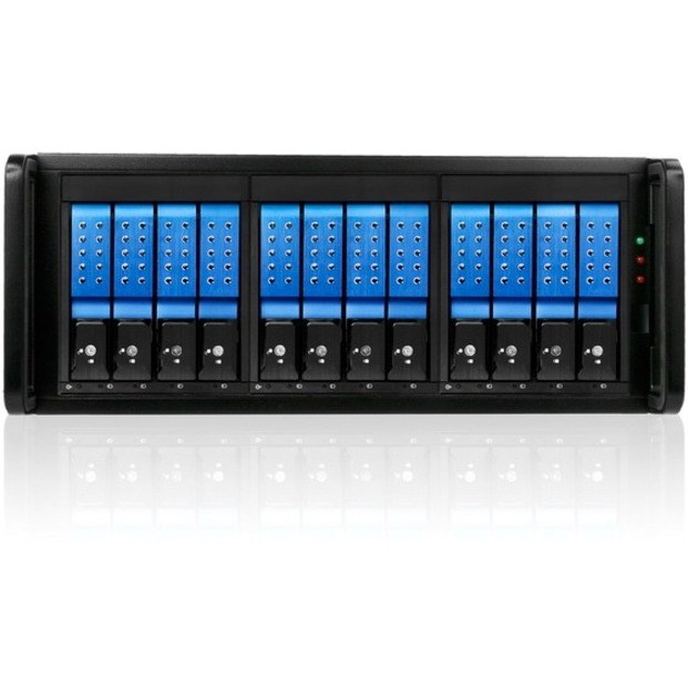 RAIDage JAGE412HDBL-DE Drive Enclosure 12Gb/s SAS, SATA/600 - Mini-SAS HD Host Interface - 4U Rack-mountable - Black, Blue