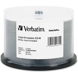 Verbatim CD-R 700MB 52X DataLifePlus White Inkjet Printable, Hub Printable - 50pk Spindle