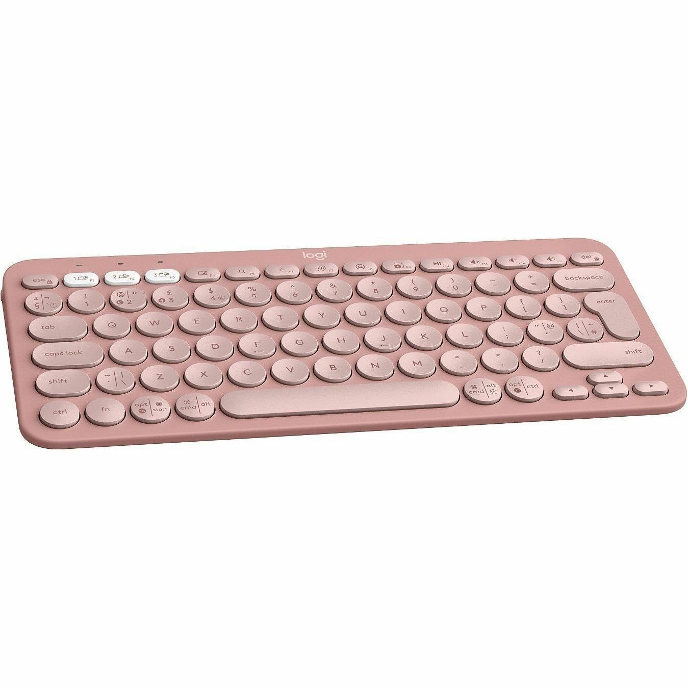 Logitech Pebble Keys 2 K380s Keyboard - Wireless Connectivity - USB Interface - English (UK) - QWERTY Layout - Tonal Rose