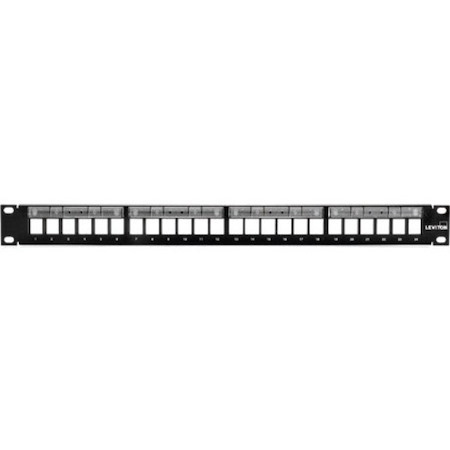 Leviton QuickPort Patch Panel with Magnifying Lens Label Holder, 24-Port, 1RU
