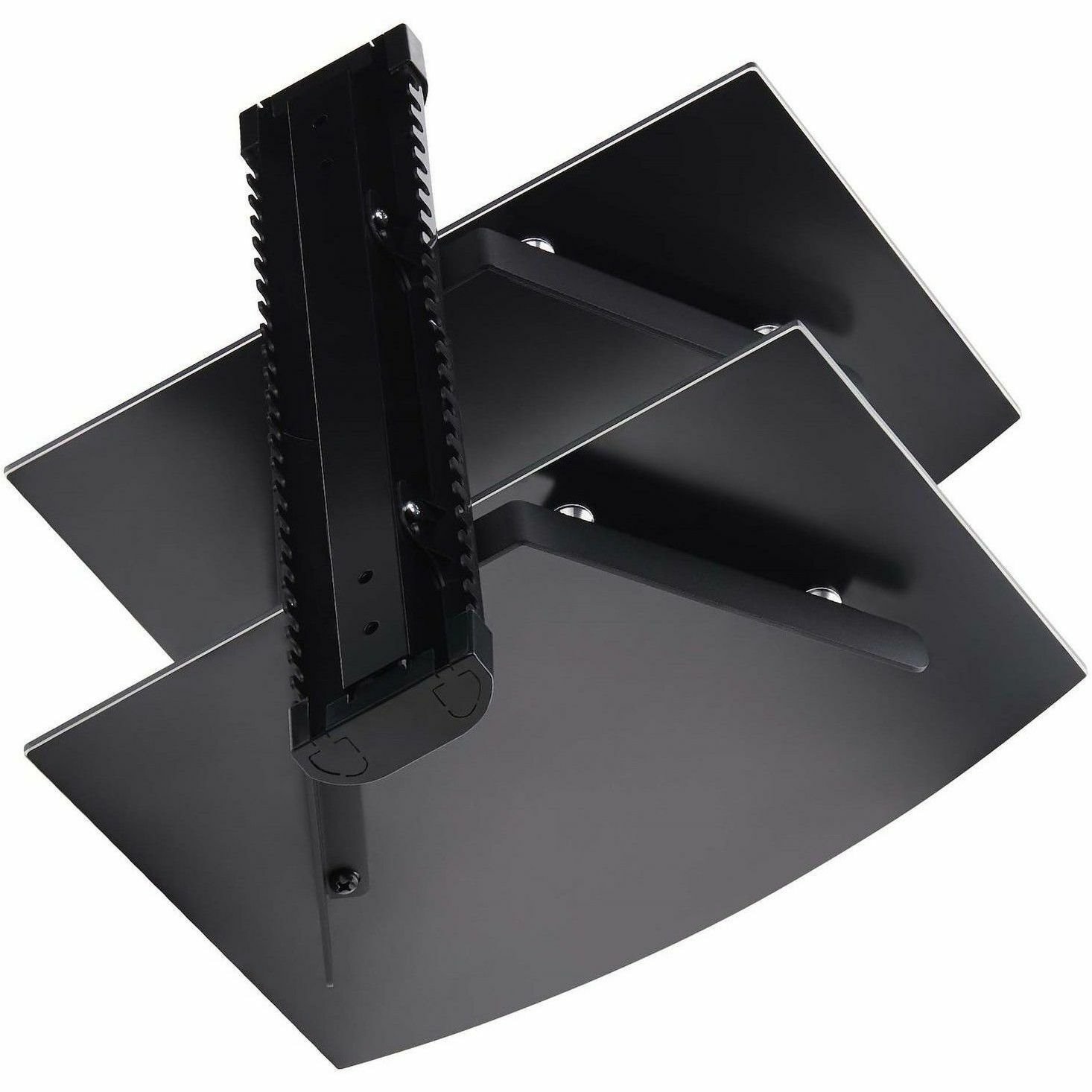 StarTech.com Dual Floating Wall-Mounted AV Shelves, Adjustable Height Shelf For Under TV A/V Equipment, Black Tempered Glass Shelves