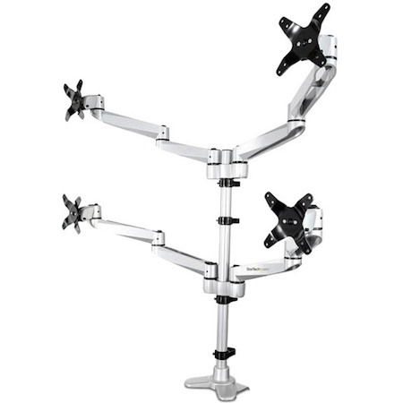 StarTech.com Desk Mount Quad Monitor Arm, 4 VESA Displays up to 30" (24.8lb/11.3kg), Premium Ergonomic Articulating Adjustable Pole Mount