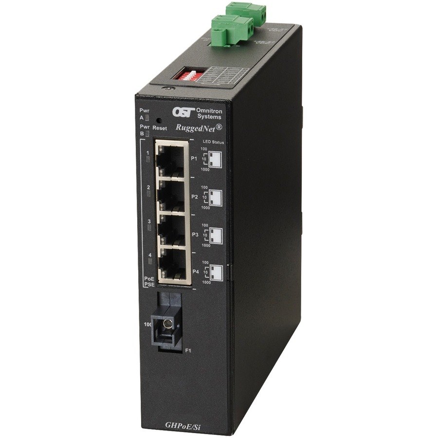 Omnitron Systems RuggedNet Unmanaged Industrial Gigabit High Power 60W PoE, SM SC SF, RJ-45, Ethernet Fiber Switch