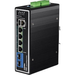 TRENDnet 6-Port Industrial Gigabit L2+ Managed PoE++ DIN Rail Switch, 4 x Gigabit PoE++ Ports, DIN-Rail Mount, 2 x SFP Slots, IP30, VLAN, QoS, LACP, Bandwidth Management, ERPS, Black, TI-BG62i