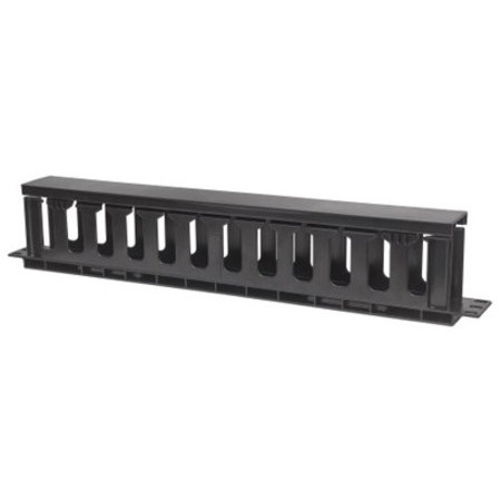 Intellinet 19" Cable Management Panel, 19" Rackmount Cable Manager, 1U, with Cover, Black