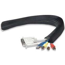 Manhattan FlexWrap Cable Tidy, 1.8m, Black, Tidies up and helps protect multiple cables, Easy open sides, Lifetime Warranty, Blister