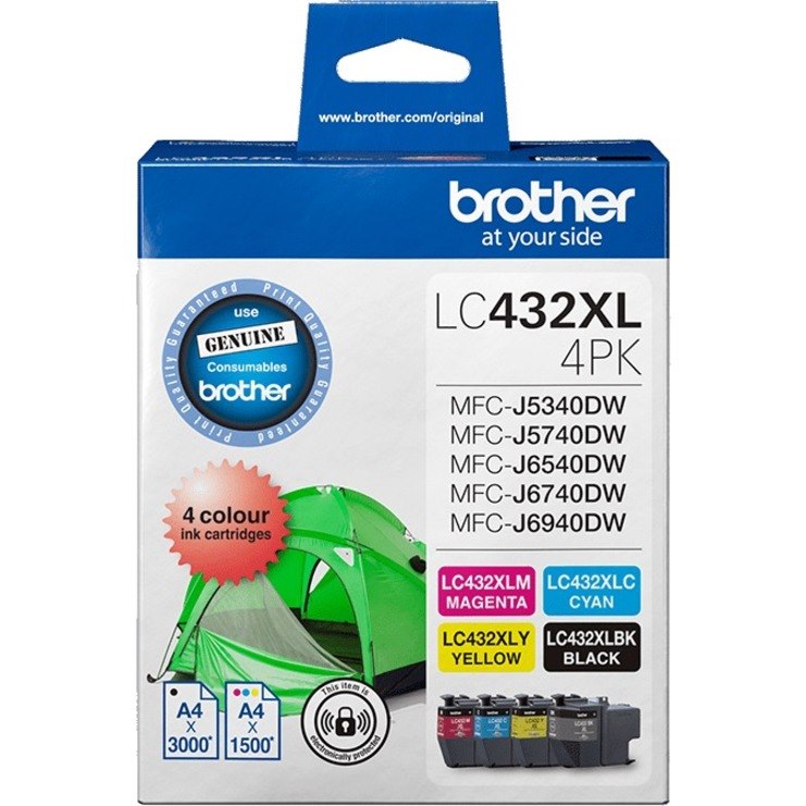 Brother LC432XL4PKS Original High Yield Inkjet Ink Cartridge - Magenta, Cyan, Yellow, Black - 4 / Pack