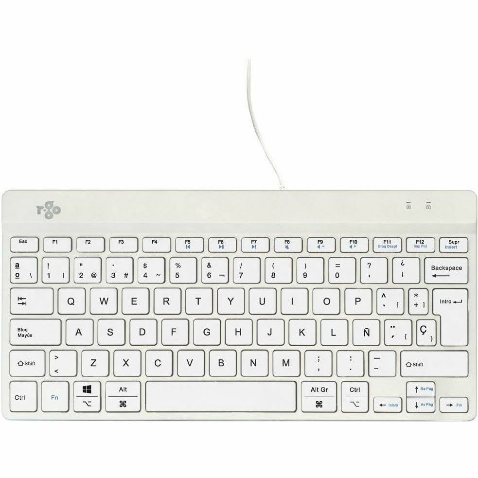 R-Go Compact Break Keyboard - Cable Connectivity - USB Interface - Spanish - QWERTY Layout - White