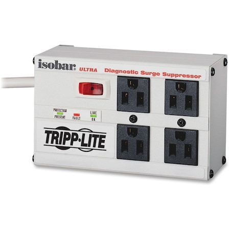 Tripp Lite by Eaton Isobar 4-Outlet Surge Protector, 6 ft. Cord with Right-Angle Plug, 3330 Joules, Diagnostic LEDs, Metal Housing
