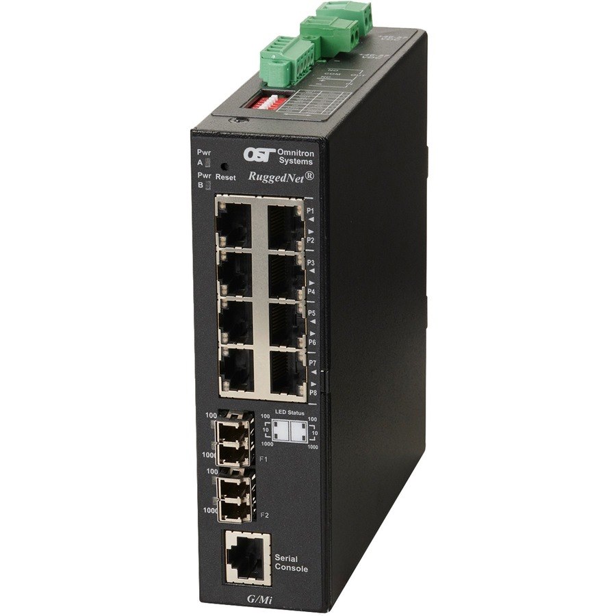 Omnitron Systems RuggedNet Managed Ruggedized Industrial Gigabit, 2xSM LC, RJ-45, Ethernet Fiber Switch