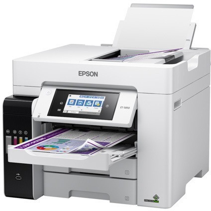 Epson ET-5850 Inkjet Multifunction Printer-Color-Copier/Fax/Scanner-4800x1200 dpi Print-Automatic Duplex Print-66000 Pages-550 sheets Input-1200 dpi Optical Scan-Color Fax-Wireless LAN-Epson Connect-Epson Email Print-Epson iPrint-Mopria