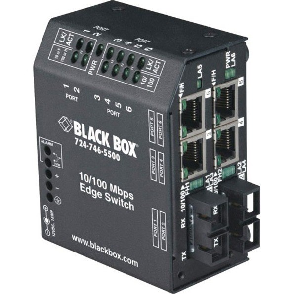 Black Box Fast Ethernet (100-Mbps) Switch - (4) 10/100-Mbps Copper RJ45, (2) 100-Mbps Multimode Fiber, 1300nm, 2km, ST