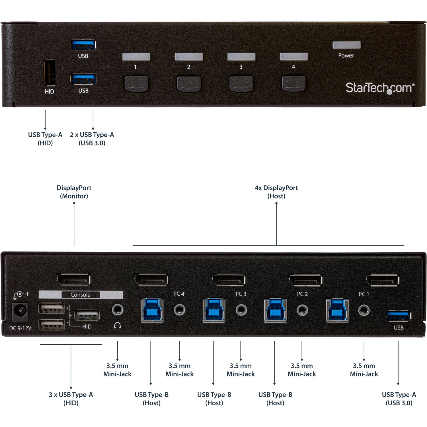 StarTech.com 4-Port DisplayPort KVM Switch - DP KVM Switch with Built-in USB 3.0 Hub for Peripherals - 4K 30 Hz