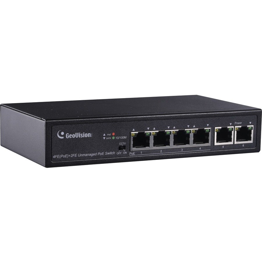 GeoVision 6-Port 10/100 Mbps Unmanaged PoE Switch with 4-Port PoE