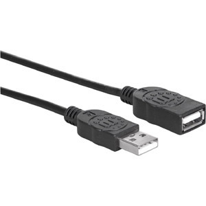 Manhattan Hi-Speed USB 2.0 A Male/A Female Extension Cable, 6', Black, Retail Pkg