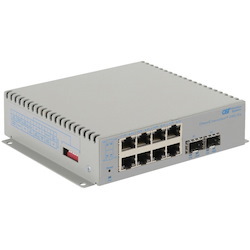 Omnitron Systems OmniConverter 10G/Sx, 2xSFP/SFP+, 8xRJ-45, 1xAC Powered Extended Temp