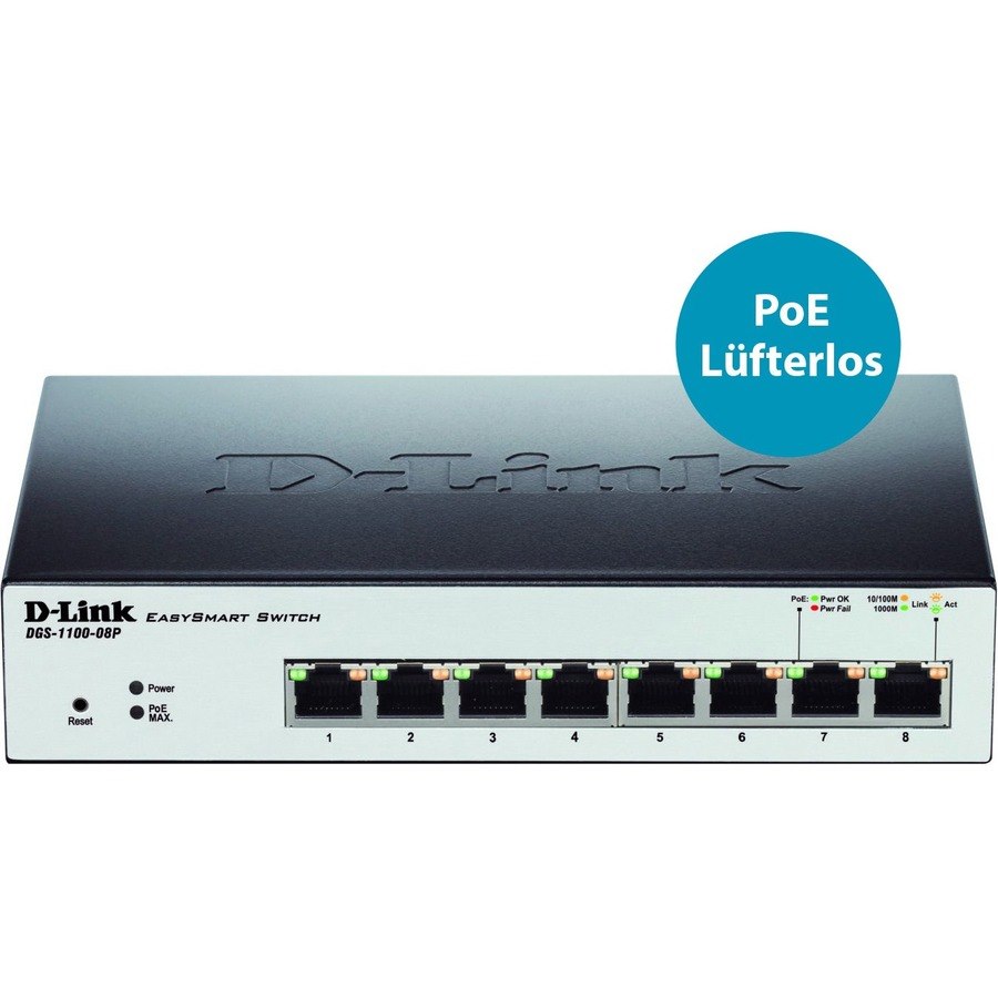D-Link EasySmart DGS-1100 DGS-1100-08P 8 Ports Manageable Ethernet Switch - Gigabit Ethernet - 10/100/1000Base-T