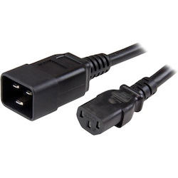 StarTech.com 3ft (1m) Heavy Duty Extension Cord, IEC C13 to IEC C20 Black Extension Cord, 15A 125V, 14AWG, Heavy Gauge Power Cable