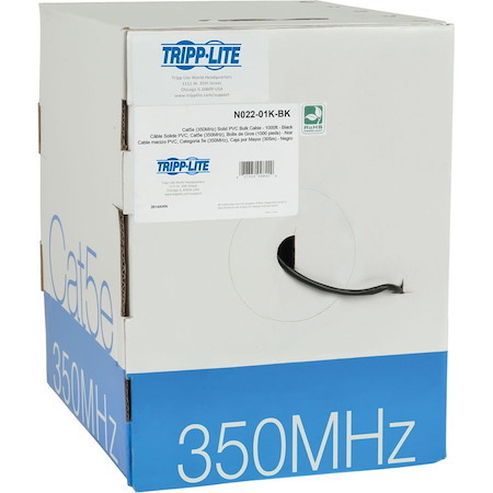 Eaton Tripp Lite Series Cat5e 350 MHz Solid Core (UTP) PVC Bulk Ethernet Cable - Black, 1000 ft. (304.8 m), TAA