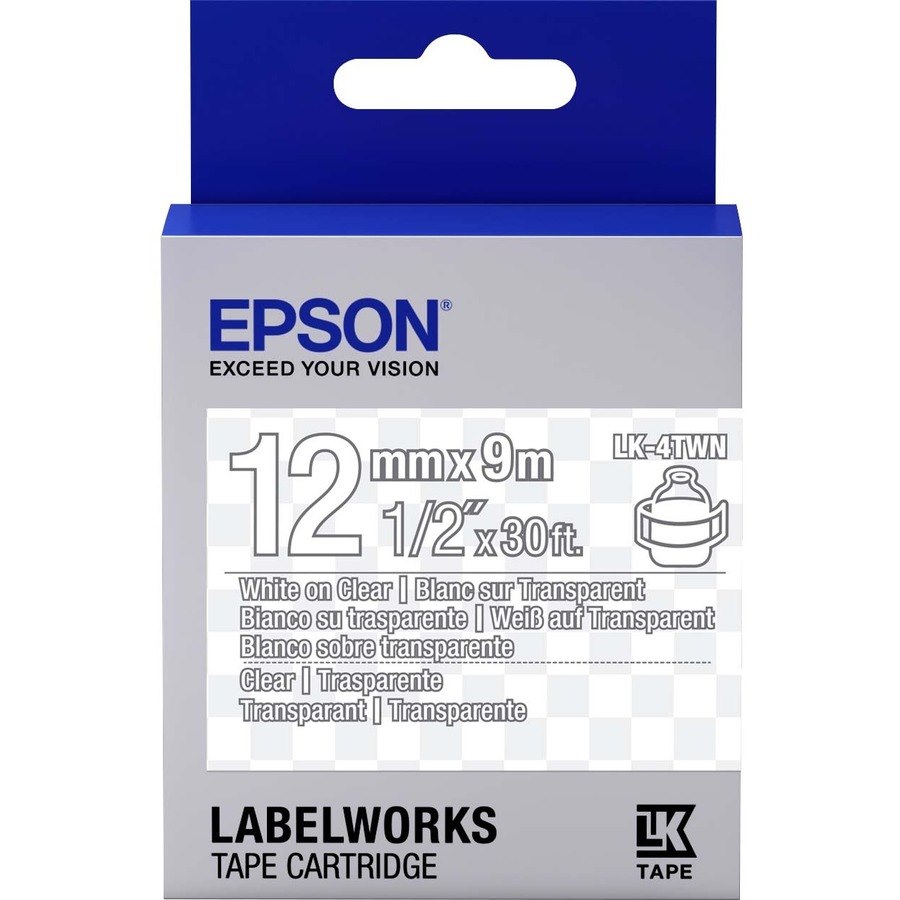 Epson LabelWorks Clear LK Tape Cartridge ~1/2" White on Clear