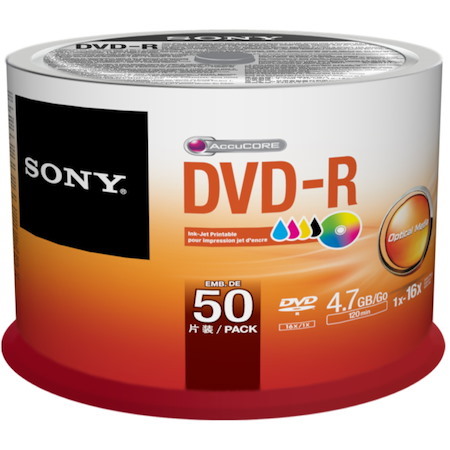 Sony DVD Recordable Media - DVD-R - 16x - 4.70 GB - 50 Pack Spindle - Bulk