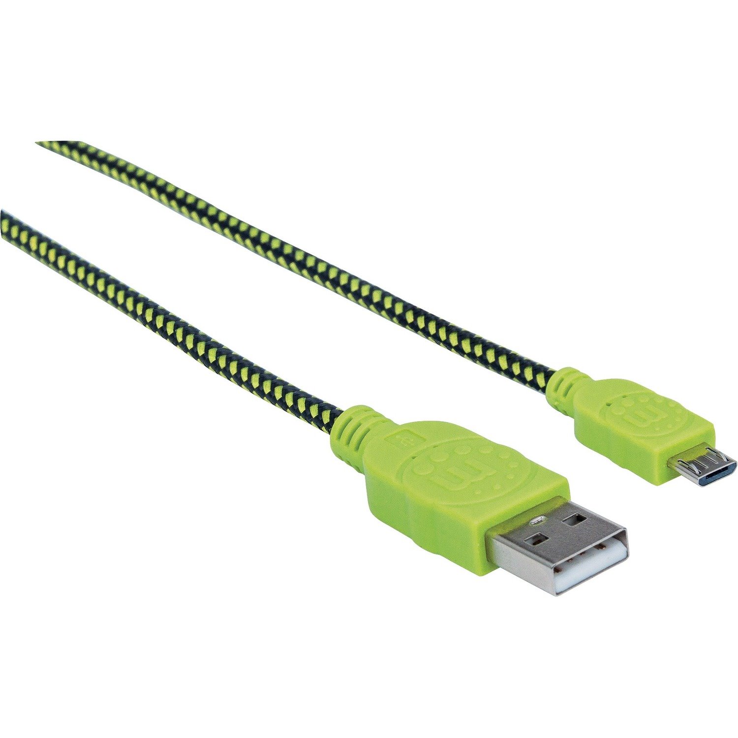 Manhattan Hi-Speed USB 2.0 A Male to Micro-B Male Braided Cable, 1 m (3 ft.), Black/Green