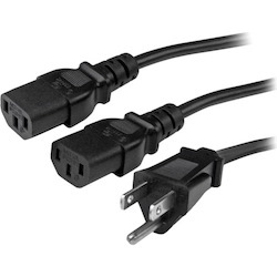 StarTech.com 10ft (3m) Computer Power Y Cord, NEMA 5-15P to C13, 10A 125V, 18AWG, Black Replacement PC Power Cord, TV/Monitor Power Cable