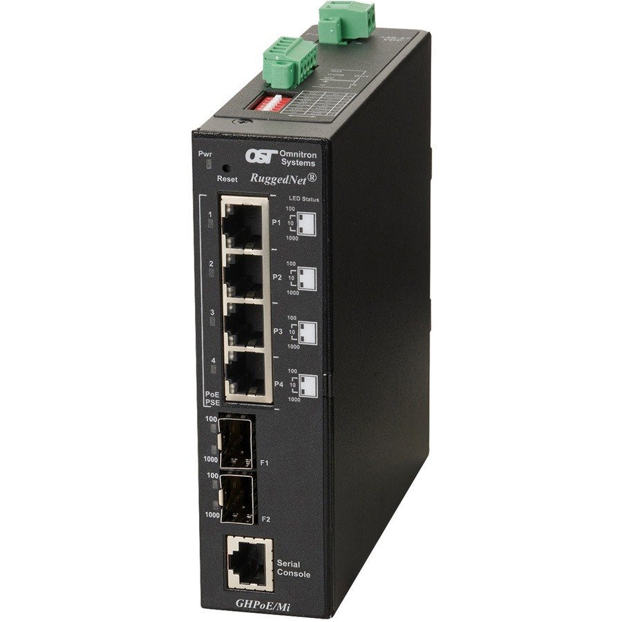 Omnitron Systems RuggedNet Managed Industrial Gigabit High Power 60W PoE, 2xSFP, RJ-45, Ethernet Fiber Switch