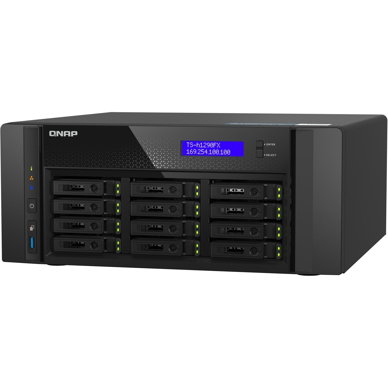 QNAP TS-h1290FX-7302P-128G 12 x Total Bays SAN/NAS Storage System - 5 GB Flash Memory Capacity - AMD EPYC 7302P Hexadeca-core (16 Core) - 128 GB RAM - DDR4 SDRAM Tower