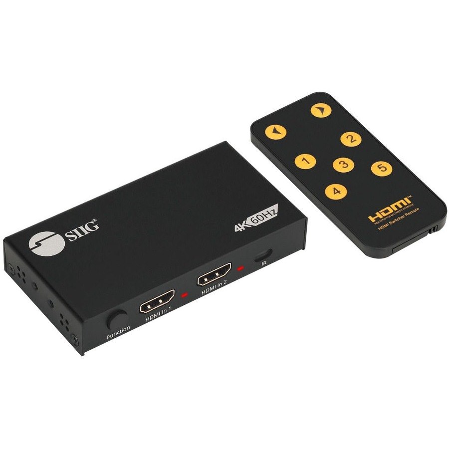 SIIG 2 Port HDMI 2.0 4K HDR Splitter / Switcher with IR Remote