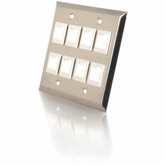 C2G 8-Port Double Gang Multimedia Keystone Wall Plate - Stainless Steel