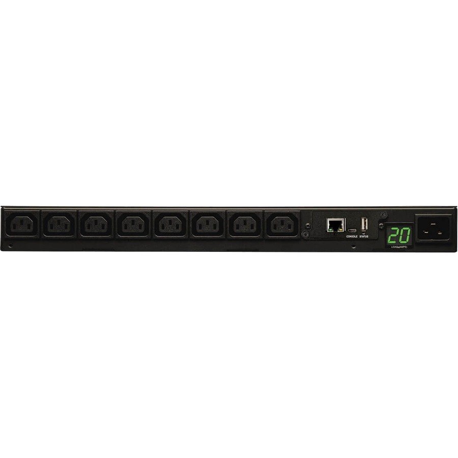 Tripp Lite by Eaton 3.7kW Single-Phase 208/230V Monitored PDU - LX Platform, 8 C13 Outlets, C20 Input with L6-20P Adapter, 2.4m Cord, 1U Rack-Mount