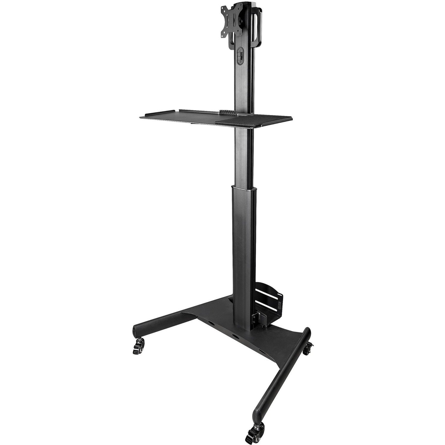 StarTech.com Mobile Standing Workstation with Monitor Mount, CPU/PC Holder, Height Adjustable Desktop Computer Cart, Standing Workstation