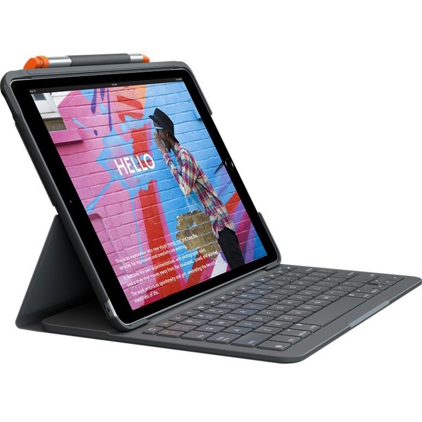 Logitech Slim Folio Keyboard/Cover Case (Folio) Apple, Logitech iPad (7th Generation) Tablet - Graphite