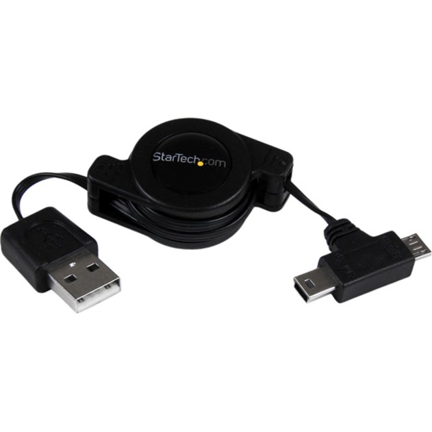 StarTech.com 2.5 ft Retractable USB Combo Cable &acirc;&euro;" USB to Micro USB and Mini USB &acirc;&euro;" M/M