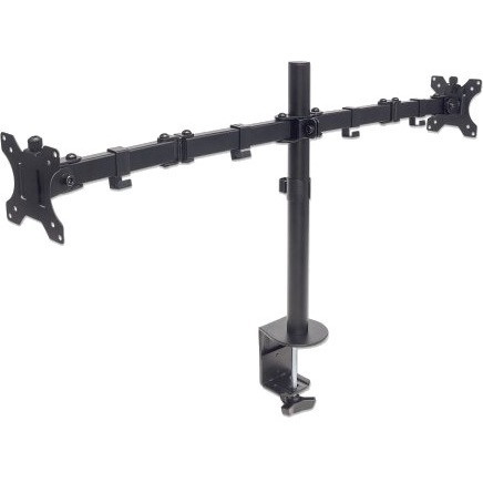 Manhattan TV & Monitor Mount, Desk, Full Motion, 2 Screens, Screen Sizes: 10-27" , Black, Clamp Assembly, Dual Screen, VESA 75x75 to 100x100mm, Max 8kg (each), Lifetime Warranty