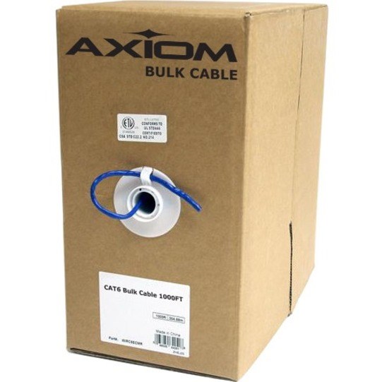 Axiom CAT6A 23AWG 4-Pair Solid Conductor 650MHz Bulk Cable Spool 1000FT (Blue)