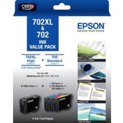 Epson DURABrite Ultra 702XL+702 Original High/Standard Yield Inkjet Ink Cartridge - Value Pack - Black, Cyan, Magenta, Yellow - 1 Pack