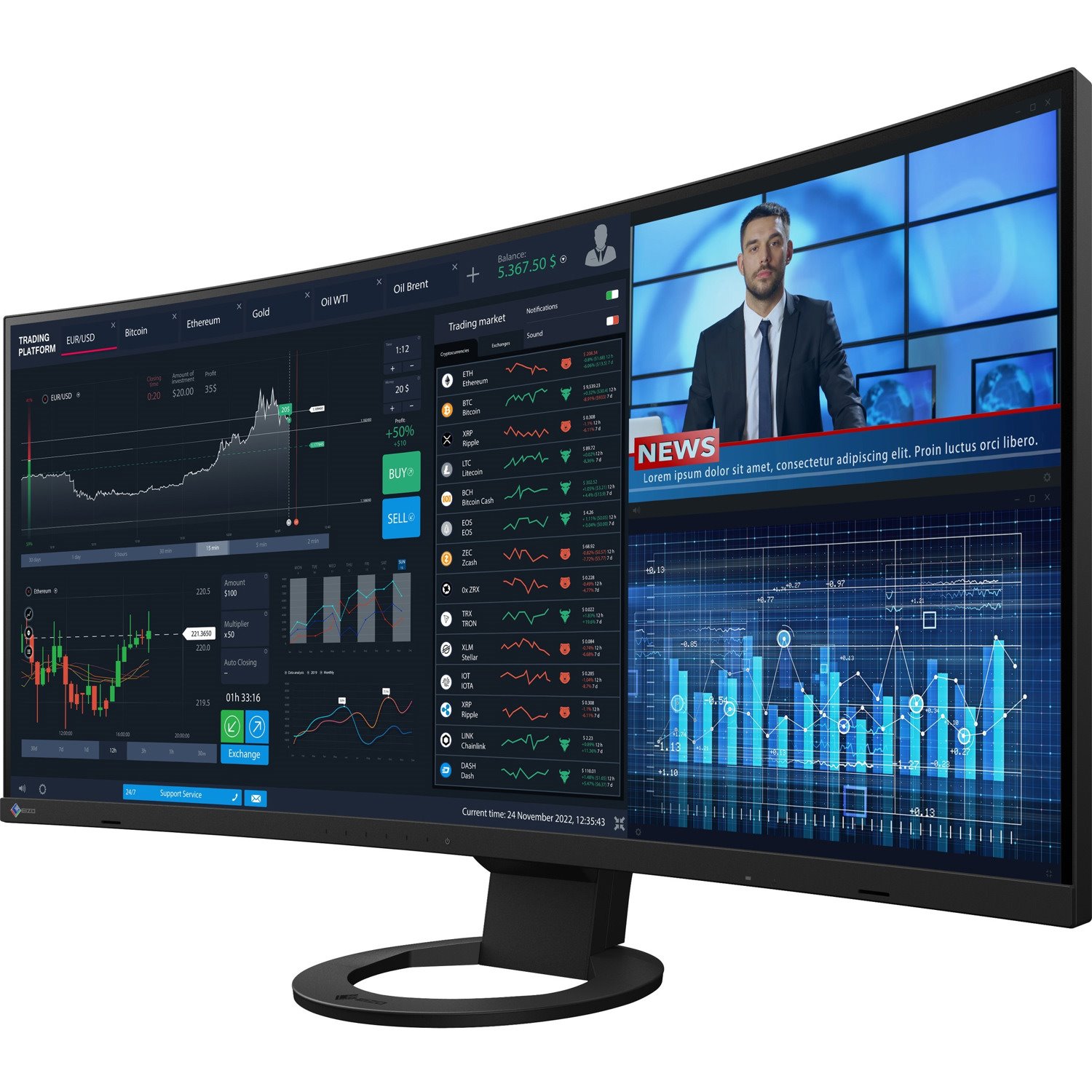 EIZO FlexScan EV3895-BK 38" Class UW-QHD+ Curved Screen LCD Monitor - 24:10 - Black