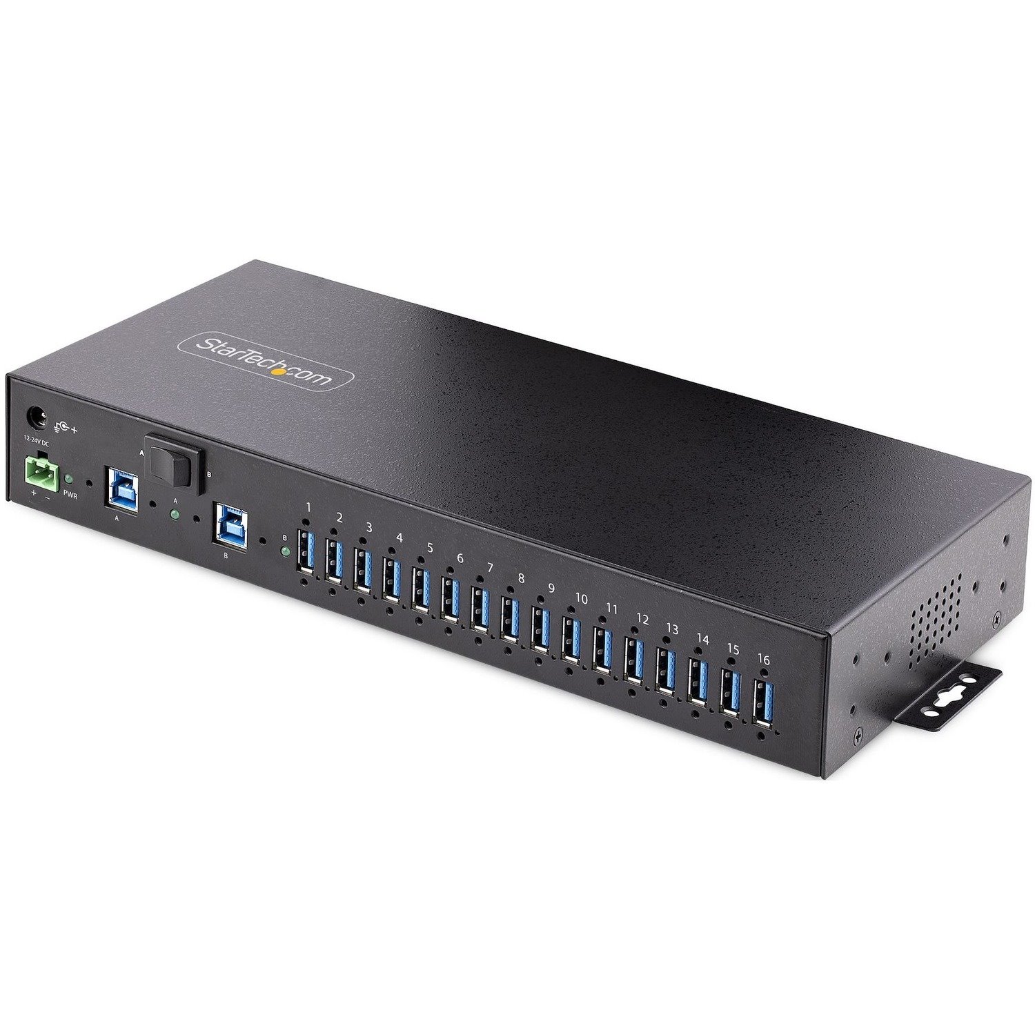 StarTech.com 16-Port Industrial USB 3.0 Hub 5Gbps, Mountable, Terminal Block Power Up to 120W Shared, USB Charging, Dual-Host Hub/Switch