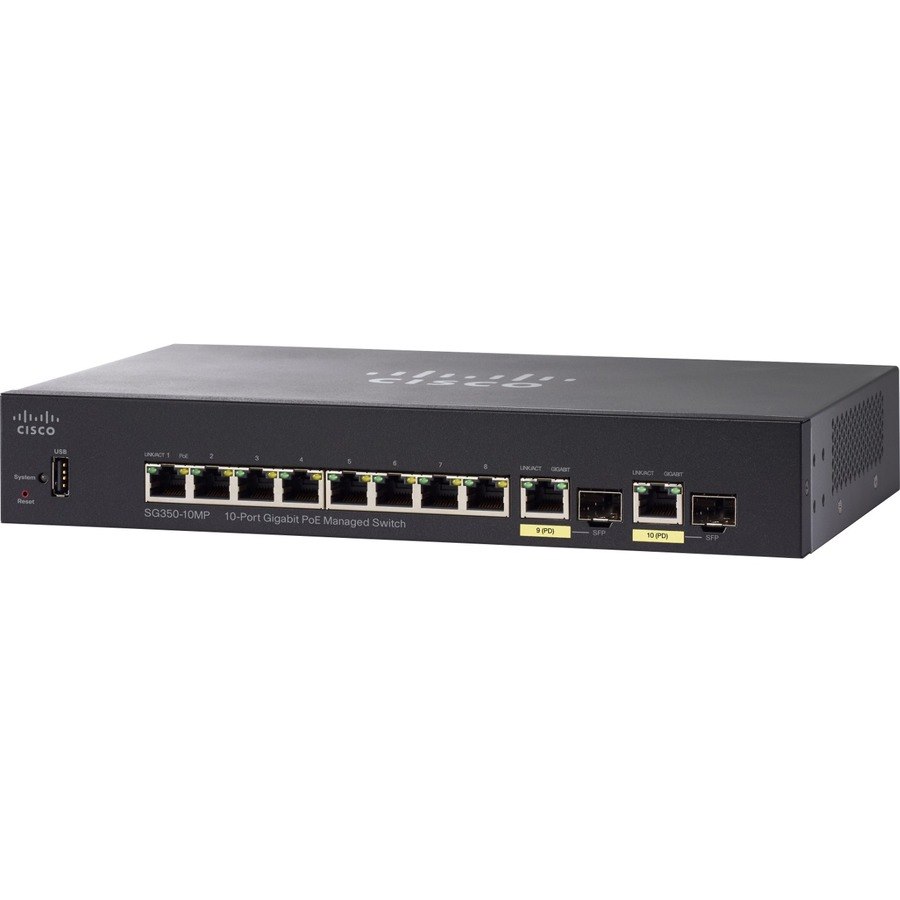 Cisco 350 SG350-10MP 10 Ports Manageable Ethernet Switch - Gigabit Ethernet - 10/100/1000Base-TX, 1000Base-X - Refurbished