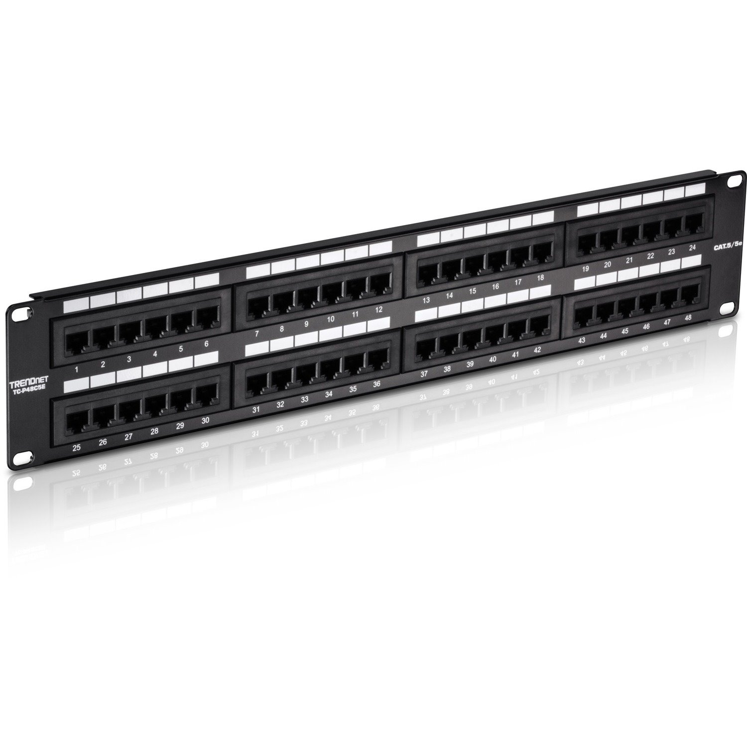 TRENDnet 48-Port Cat5-5e RJ-45 UTP Unshielded Patch Panel, Wallmount Or Rackmount, 100Mhz, Cat5e Krone Connectors, Color-Coded Labeling, Cat3,Cat5e,Cat4,Cat3 Compatible, 2U Rackmount, Black, TC-P48C5E