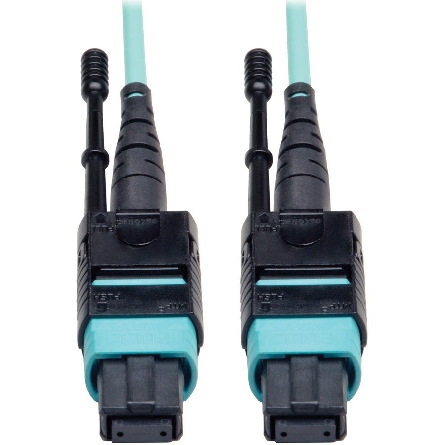 Eaton Tripp Lite Series MTP/MPO Patch Cable with Push/Pull Tabs, 12 Fiber, 40GbE, 40GBASE-SR4, OM3 Plenum-Rated - Aqua, 3M (10 ft.)