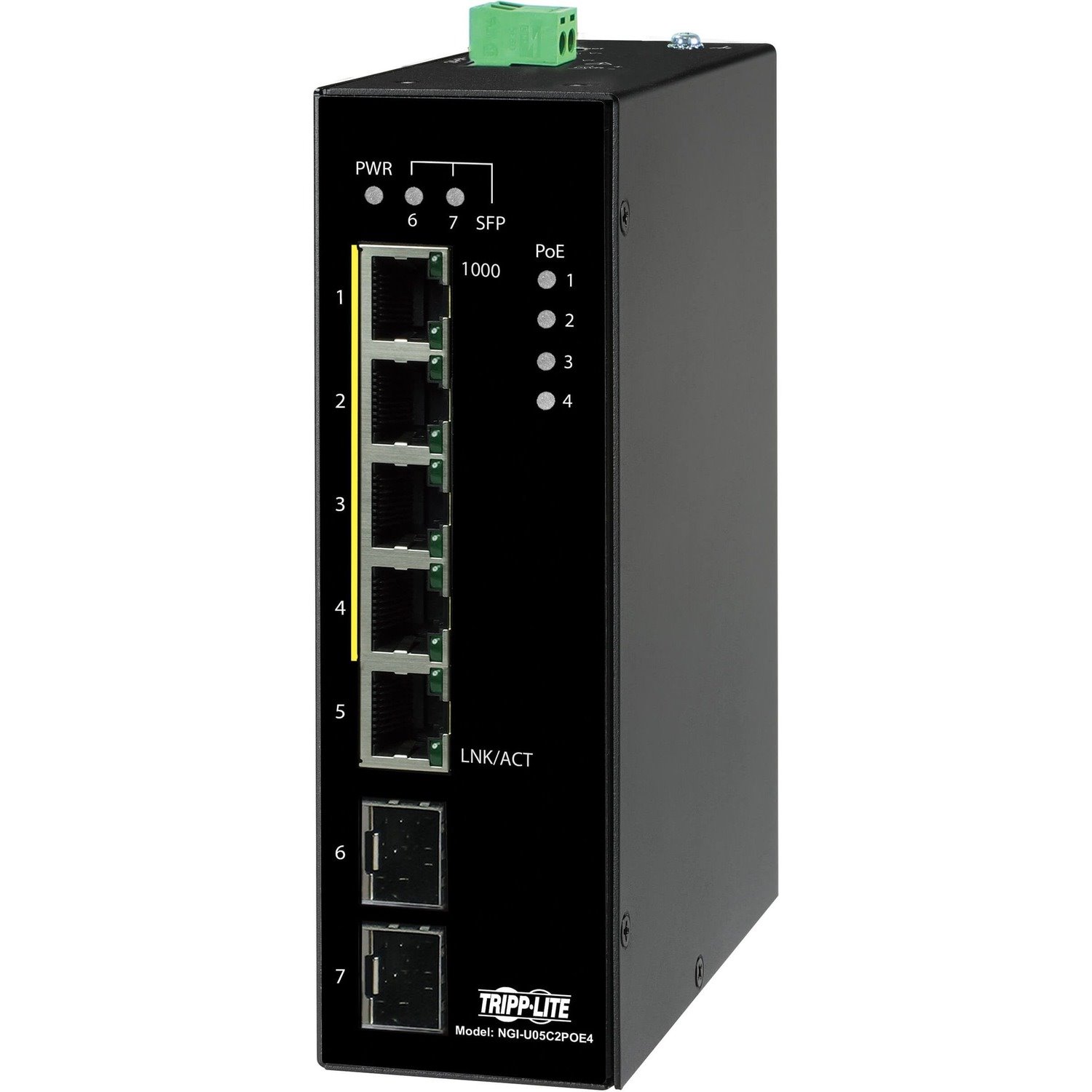 Eaton Tripp Lite Series 5-Port Unmanaged Industrial Gigabit Ethernet Switch - 10/100/1000 Mbps, PoE+ 30W, -10&deg; to 60&deg;C, 2 GbE SFP Slots, DIN Mount, TAA
