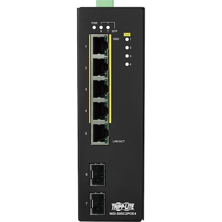 Tripp Lite by Eaton 5-Port Lite Managed Industrial Gigabit Ethernet Switch - 10/100/1000 Mbps, PoE+ 30W, 2 GbE SFP Slots, -10Â&deg; to 60Â&deg;C, DIN Mount - TAA Compliant